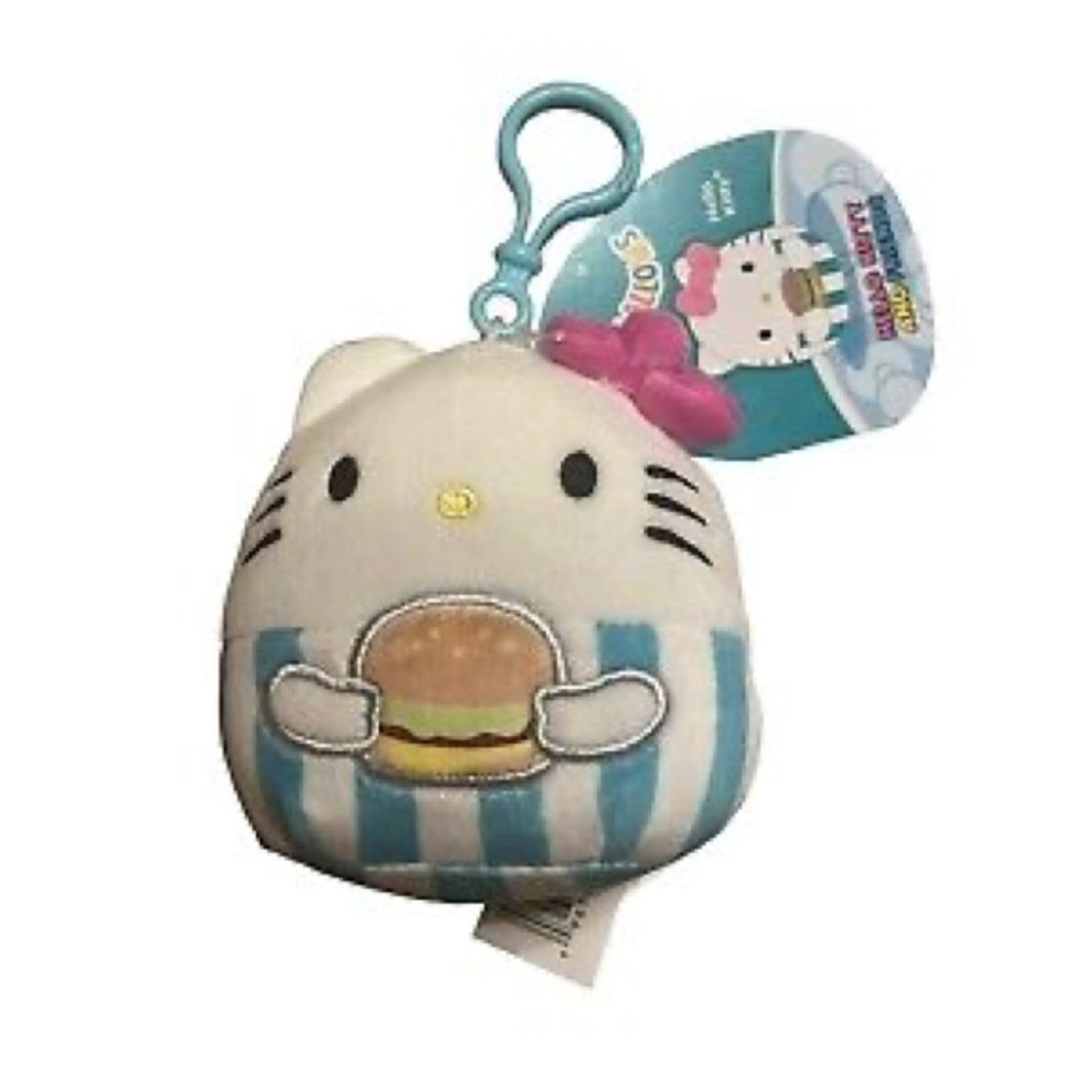Nwt 3"  Hello Kitty Holding Hamburger Clip On Squishmallows